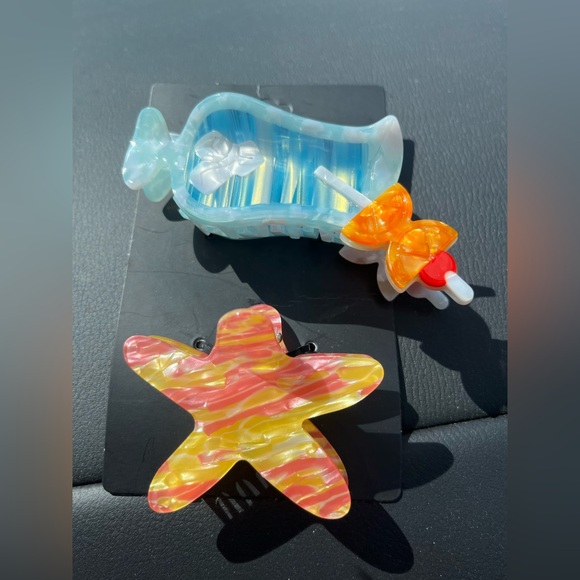 Women's Colorful Vacation Hair Clips Set Starfish Cocktail Glass Shaped - Picture 1 of 1